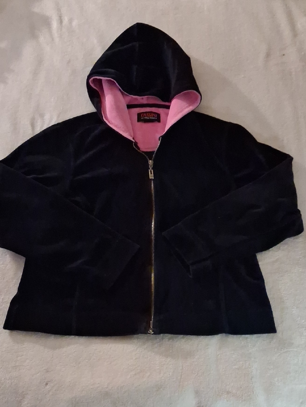 CASSINI Kids Black Hooded Jacket Size Large with Pink Lining